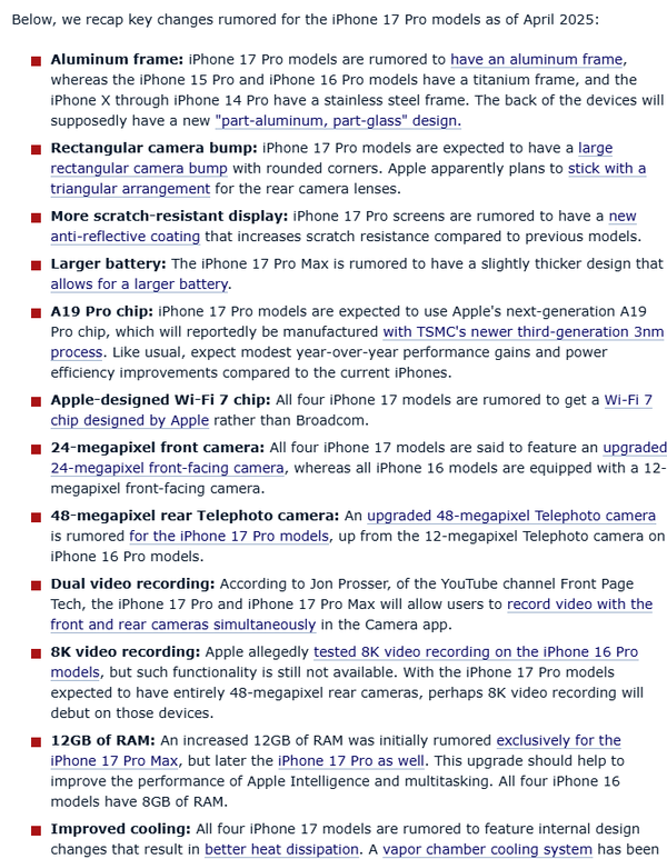 传苹果iPhone 17 Pro有12项配置升级：电池增大 影像加强