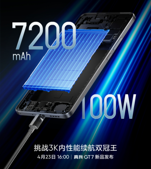 真我GT 7官宣搭載7200mAh＋100W 4月23日發布