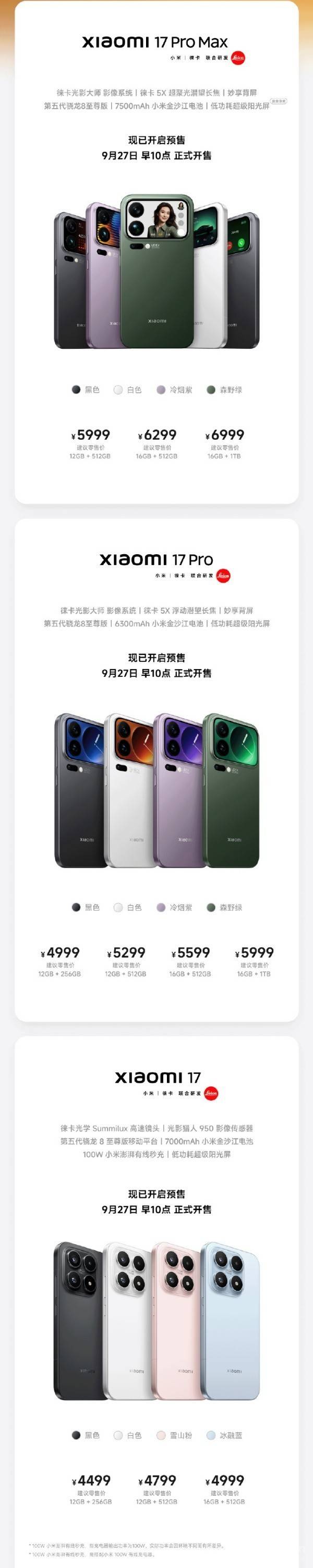 4499元起！小米17系列正式開售 配第五代驍龍8至尊版