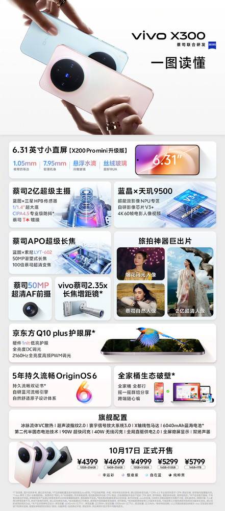 vivo X300系列今日开售 天玑9500芯片＋顶级蔡司影像