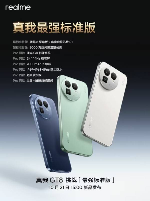 真我公布GT8核心配置：2K屏幕＋7K电池＋潜望长焦