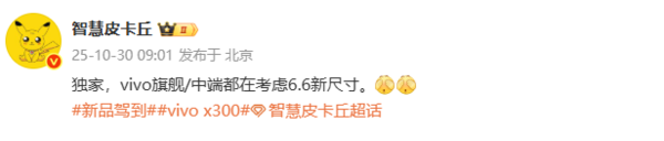 曝vivo X300 Ultra配6.8英寸屏 中端新机测试6.6英寸？