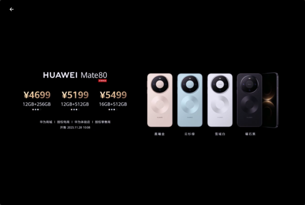 4699元起！华为Mate80系列发布 首发第二代红枫影像