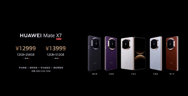 华为发布新款万元大折叠：Mate X7 1TB版售价1.6万元