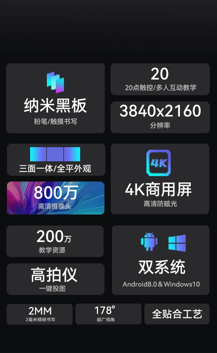 皓丽86KD1 86寸纳米智慧黑板 4K商用屏幕 全平外观 多点触控