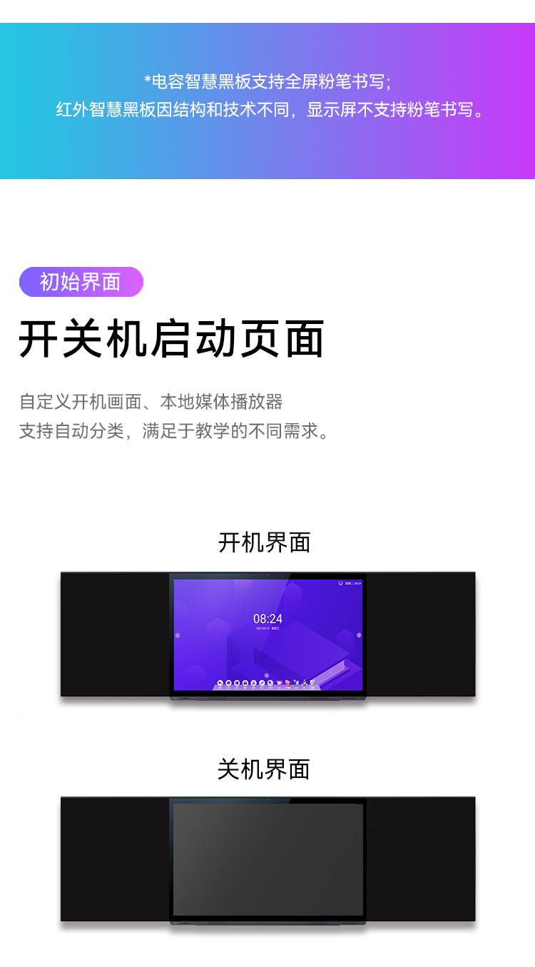 智慧黑板开关机图片展示 可选择电容屏和红外屏
