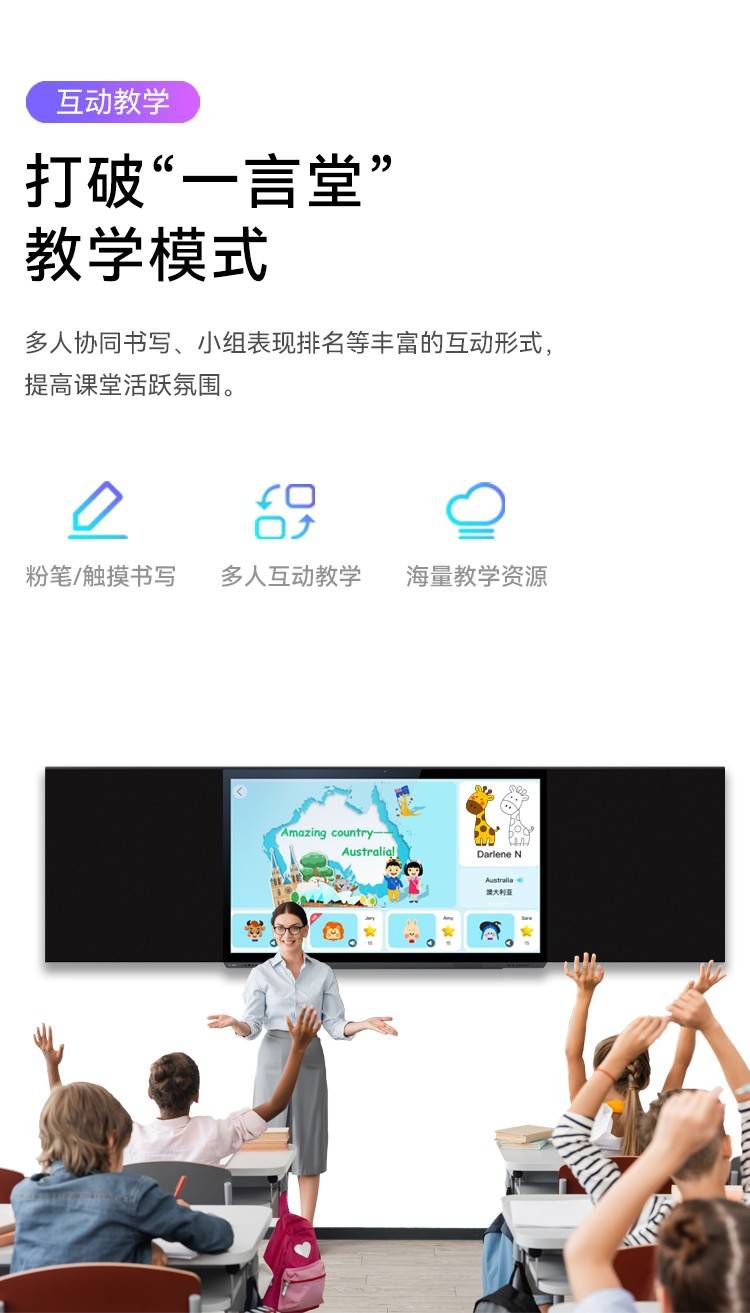 智慧黑板互动教学 触控书写 海量教学资源 多人协同书写 课件应用